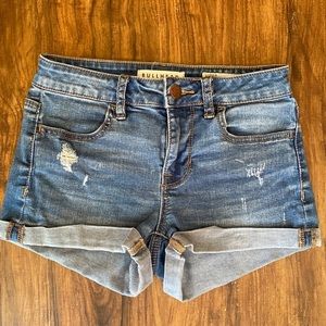 Distressed jean shorts